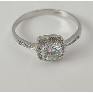 Round White Sapphire Halo accent Size 11 Ring Pave sides, Sterling Silver 925